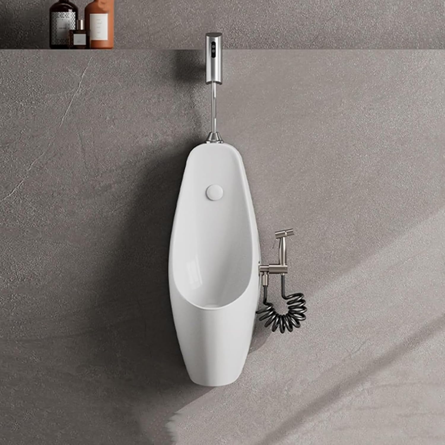 Wall-Mounted Automatic Sensor Flushing Urinal for Men's,With Water Gun,Intelligent Sensor Flush Male Urinal,for Small Bathrooms Restrooms(Built-in Sensor)