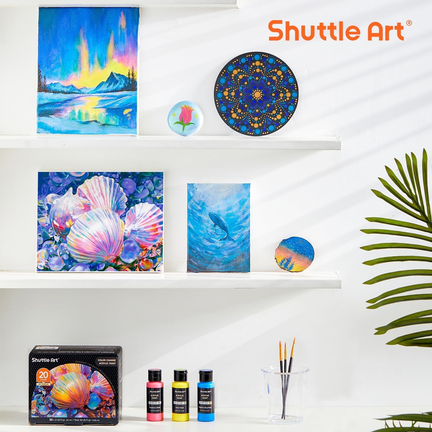 Акриловая краска Shuttle Art Цвет Хамелеон, набор из 20 цветов, Переливающийся перламутровый цвет, блеск для век, Быстросохнущая, водонепроницаемая, прочная, большая емкость 60 мл, хорошая растягивающаяся иллюстрация, книжка-раскраска, поделки ручной работы, Пластиковая модель, живопись, Флюид-арт, опрос, Тор, Краска, наносимая на холст / стекло / керамику / дерево, Художественные принадлежности для взрослых детей, начинающих экспертов, фото 8