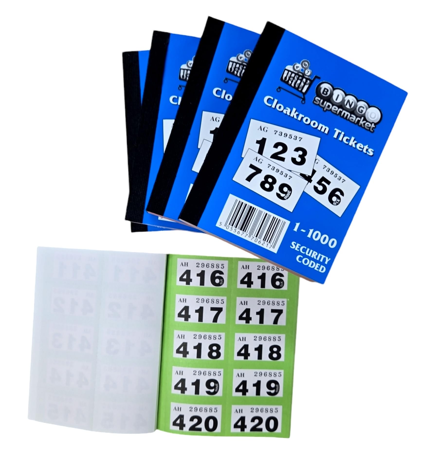 Bingosupermarket Raffle Tickets, 1-1000 Cloakroom, Pack of 5 (Green) โ image 1