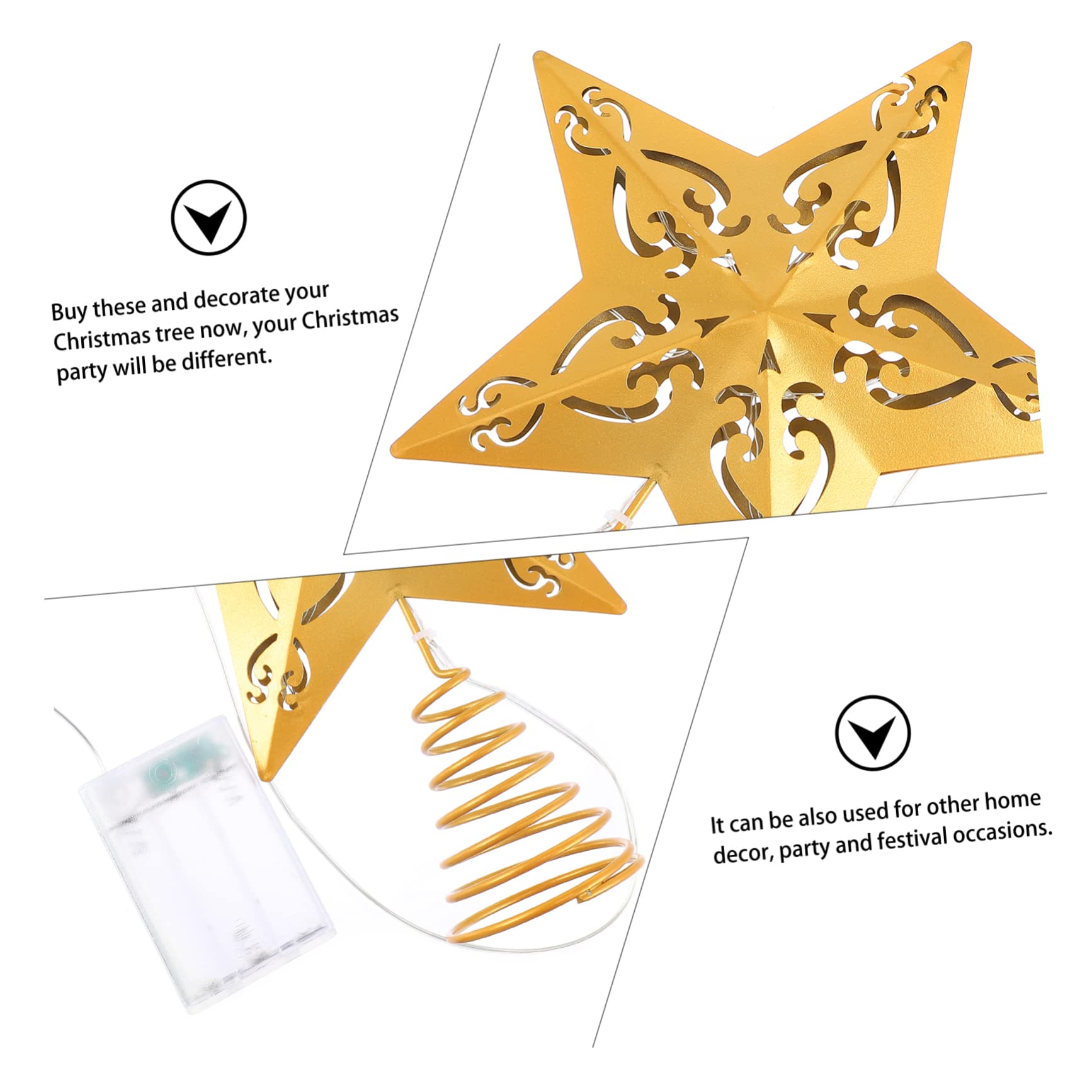 TOPBATHY 2 Piezas Estrella De La Copa del Árbol Navidad Ligero Luces Decoración De Las Copas De Los Árboles Decoración De Adorno De Árbol Dorado Topper De Árbol Iluminado Planchar Golden