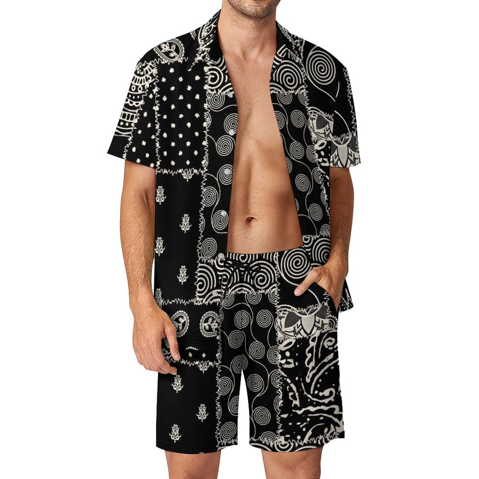 Ensemble 2 pièces imprimé patchwork cachemire pour homme décontracté - 7