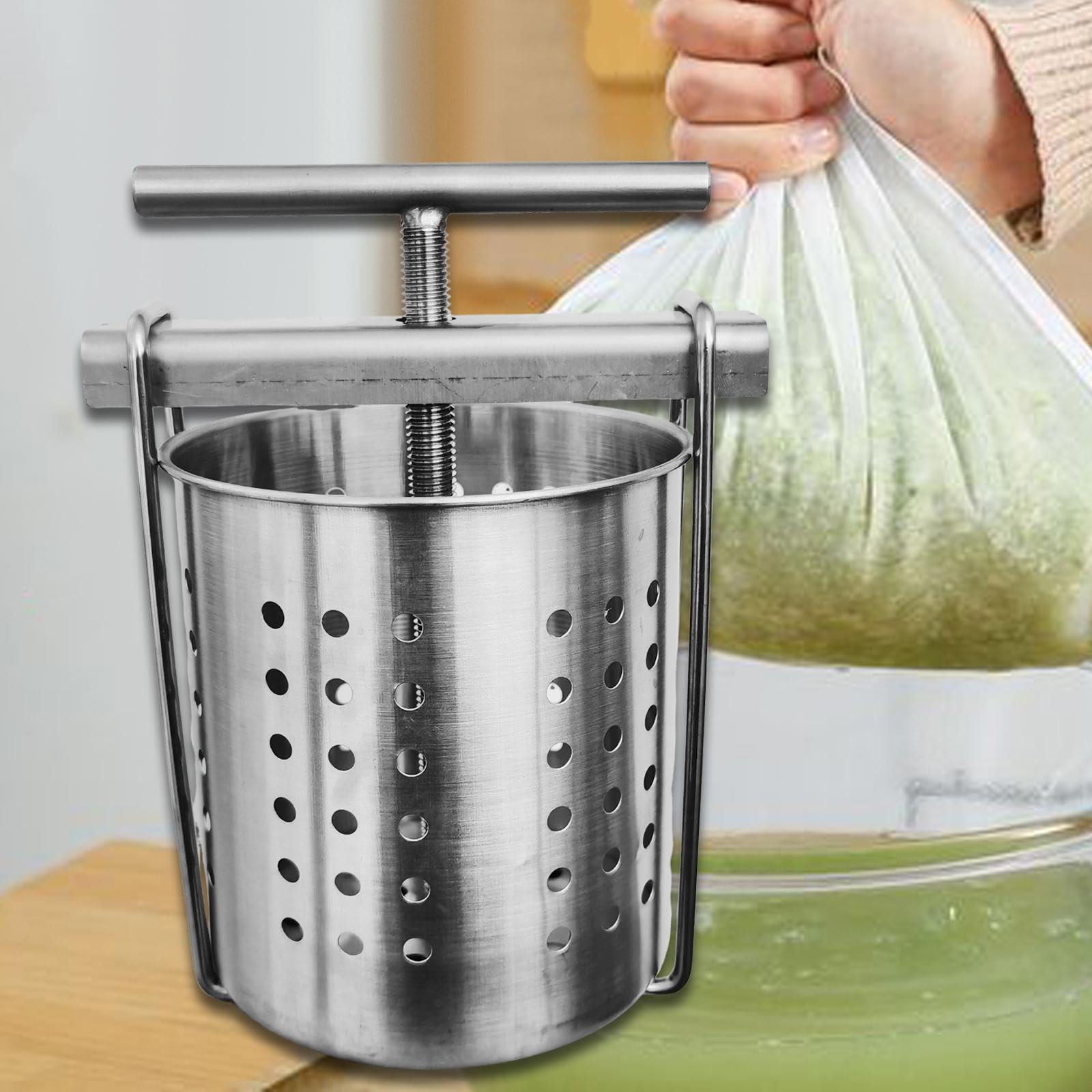 Gralara Presse à Miel Manuelle avec Poignée, Extracteur Multifonction Jus/Fromage/Cidre en Acier Inoxydable 304, Appareil de Pressage pour Cuisine et Maison, 20 Cmx13 Cm