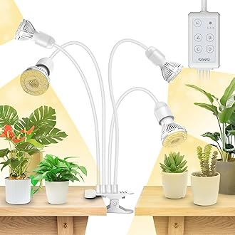 – SANSI 600W LED Grow Lights, 4-Head Full Spectrum LED Plant Lamp with Clip, 4000K Sunlike, Timer 4/8/12 Hrs for Indoor Seedlings Germination (Lifetime Free Bulb Replacements) - White