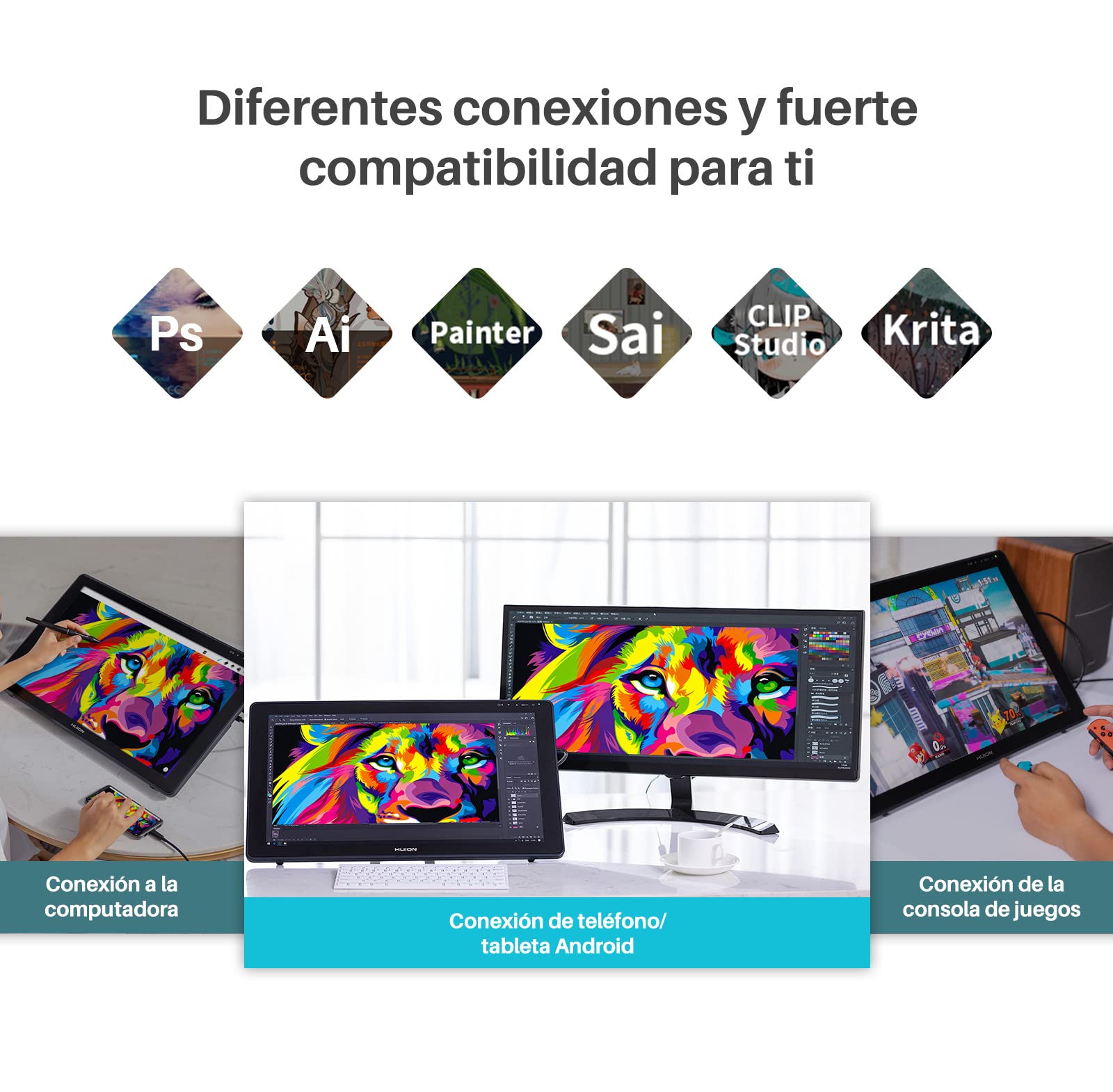 HUION Kamvas 22 Plus Tableta Gráfica con Pantalla, 140% sRGB, Vidrio Antirreflejo, Pantalla LCD QD Completamente Laminada, Lápiz PW517 con Inclinación, Ideal para Trabajar Desde Casa, 21.5 Pulgadas