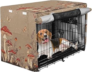 Cover for Dog Crate Privacy Kennel Covers Dog Crate Protector 36 Inch - Red Mushrooms Puffball Brown