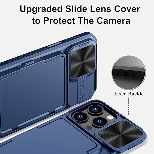 Miniatura 3 de Funda tipo cartera para iPhone 15 Pro con tarjetero (4 tarjetas) y cubierta deslizante para cámara y soporte, protección contra caídas de grado