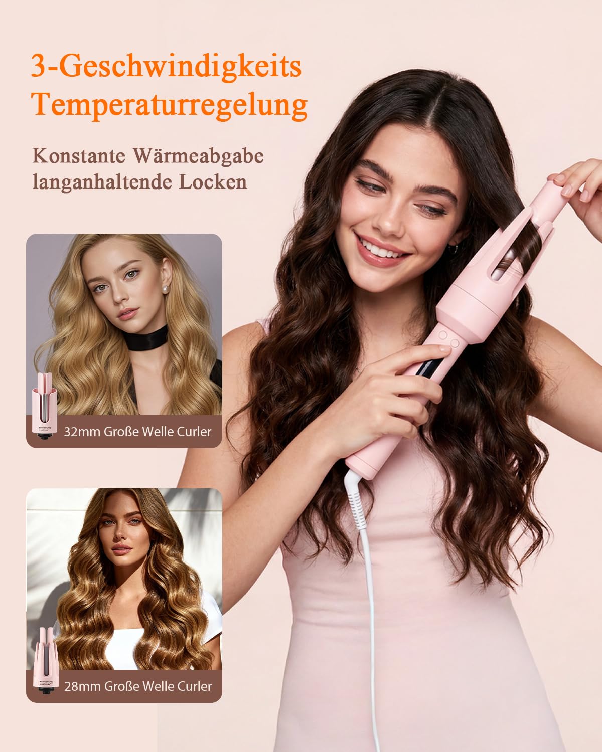 6-in-1Hairstyler, Lockenstab Automatisch Anzug, Glätteisen, Glättbürste, Wellen-Curling-Sticks, Ionen föhn, 25S Schnellheizung， für alle Anlässe und Reisen