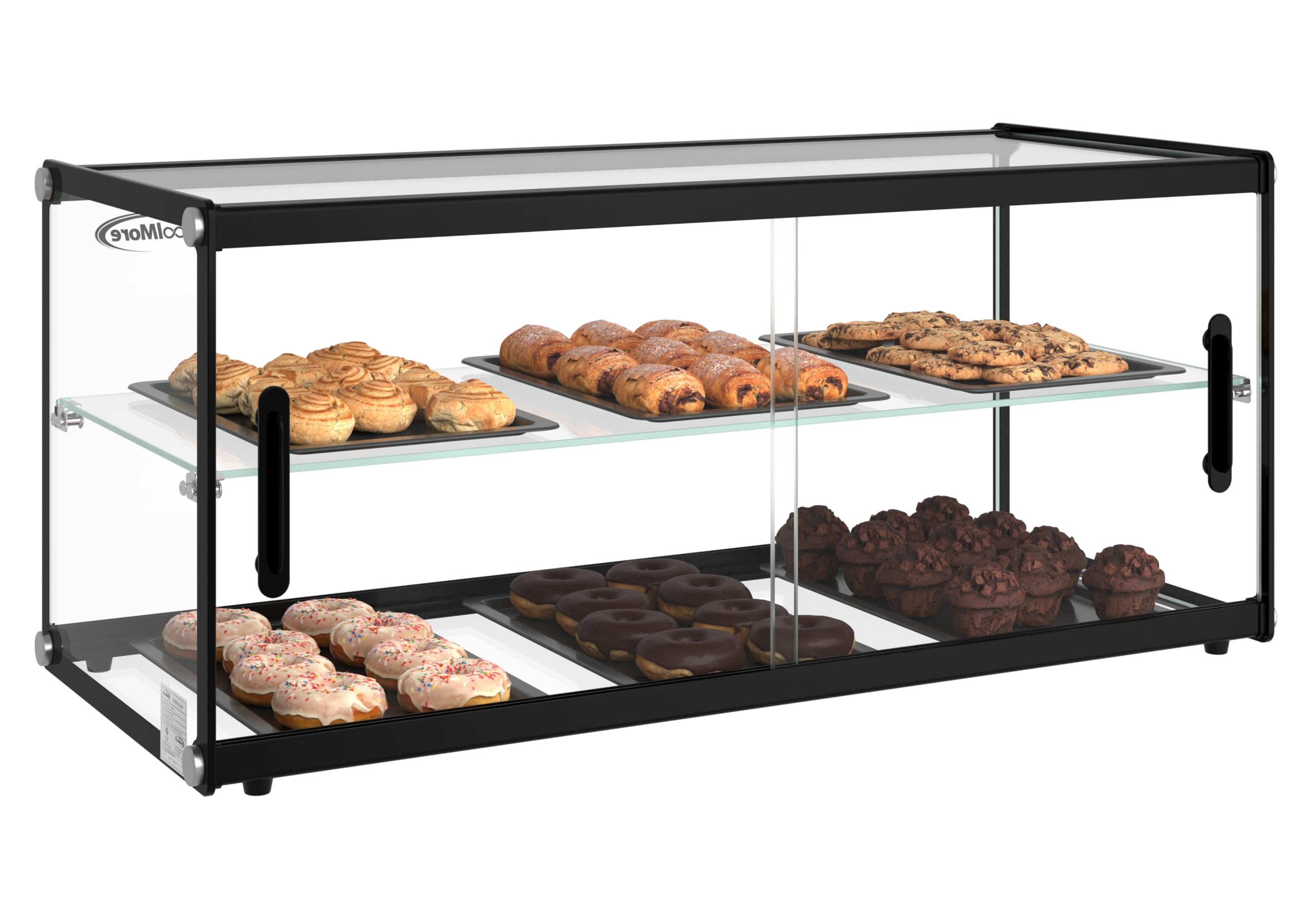 KoolMore Vitrina de repostería de 2 Niveles de 33 Pulgadas con Estante de Vidrio y Puerta corredera, Capacidad de 3.2 pies cúbicos, certificación ETL (KM-DC-3CSBK)