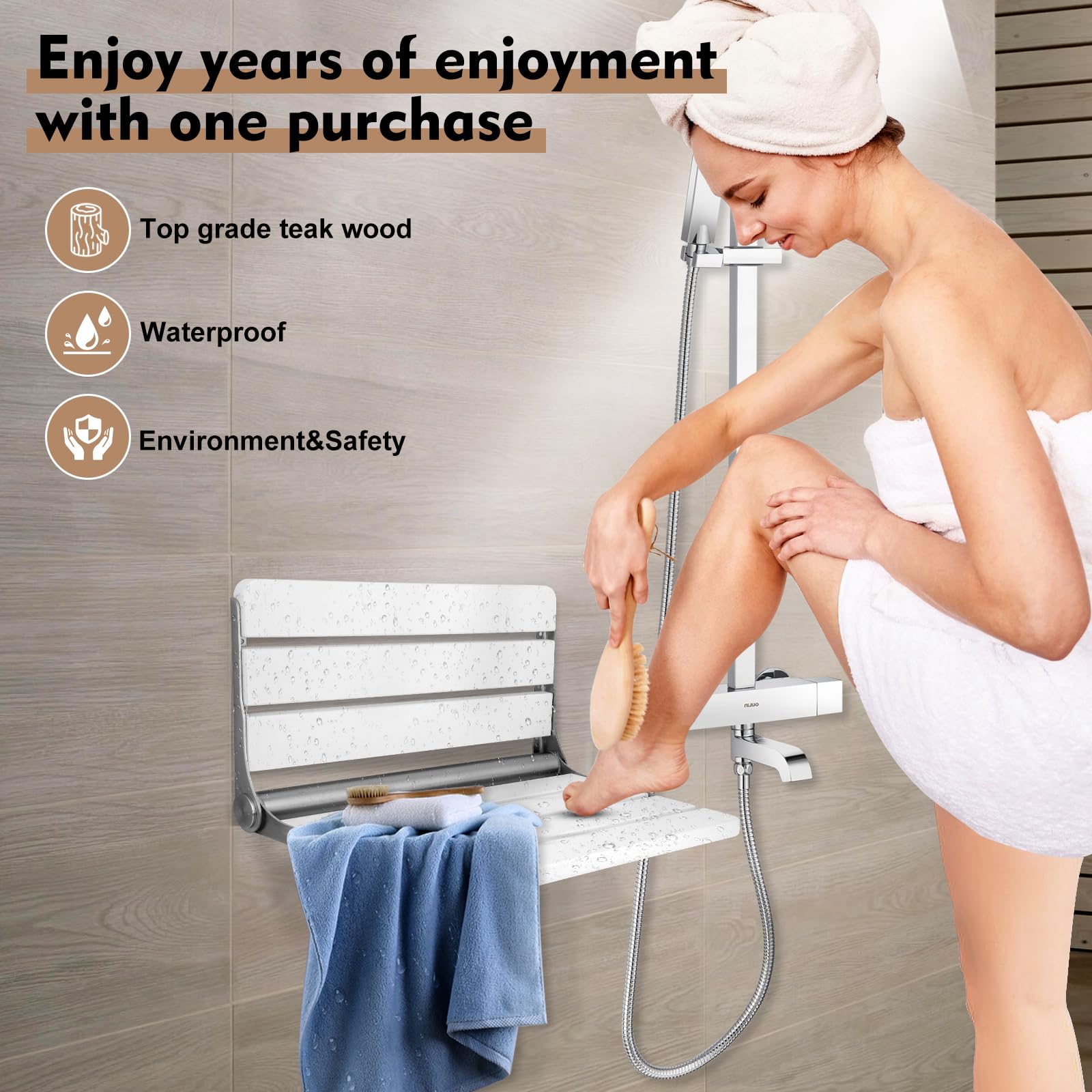 Amazon.co.jp: 18インチ チーク材 折りたたみシャワーシート 壁