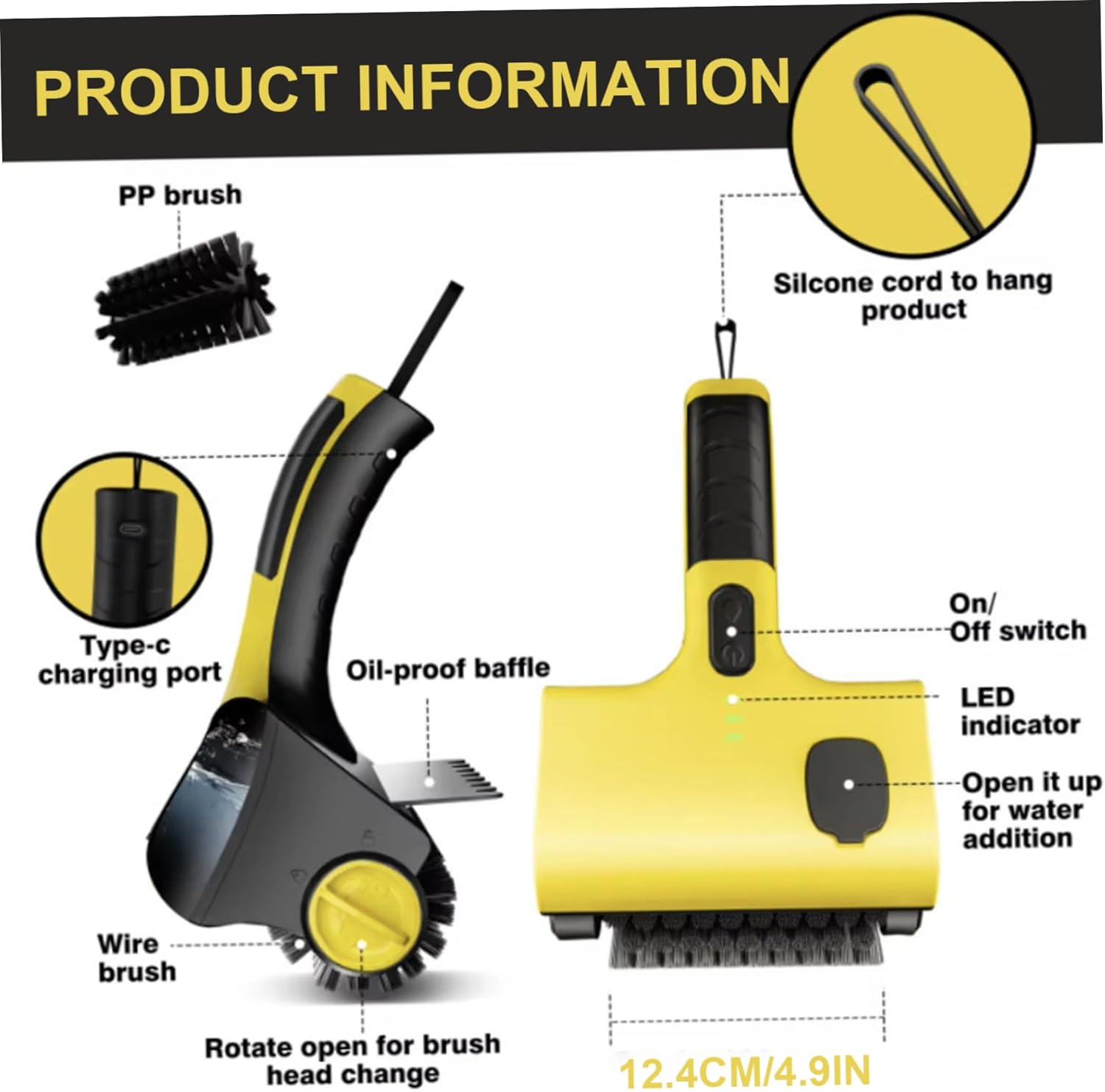 Electric Grill Brush Cordless Rechargeable Electric Grill Cleaner with 2 Heads 360 Rotating BBQ Brush for Outdoor BBQ Accessories Cleaner...