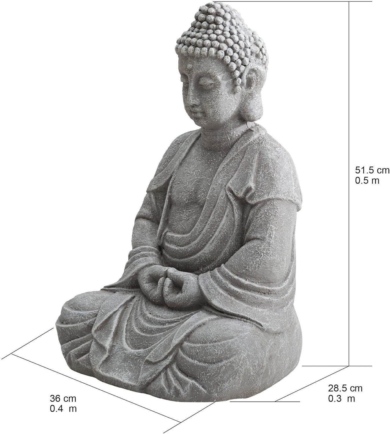Sunjoy Buddha Statue 20 in. Large Sized Buddha Garden Statue Gray