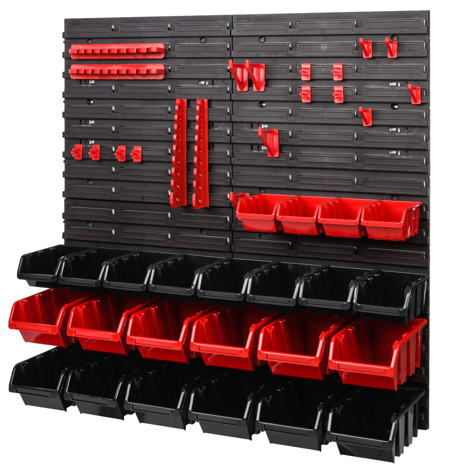 PAFEN Panneau Mural Porte-Outils - Rangement Outil - Armoire Garage - Tableau Organisation - Étagère Murale Empilable pour Atelier - 42 pièces - 772 x 780 mm
