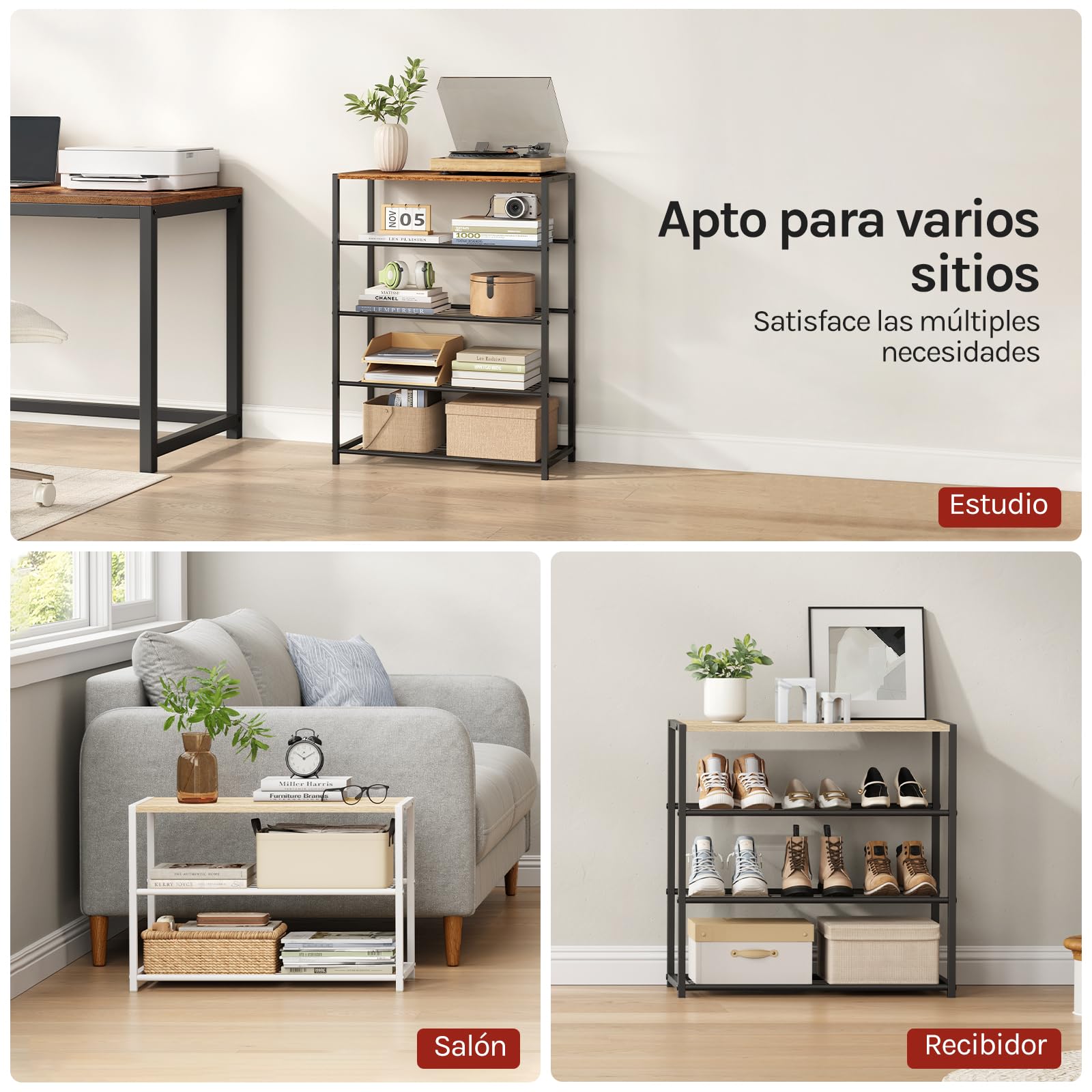 WOLTU Banco para Zapatos, Estante de Zapatos de 4 Niveles de 12 Pares de Zapatos, Marco de Metal, Asiento de Madera, para Recibidor Entrada y Dormitorio
