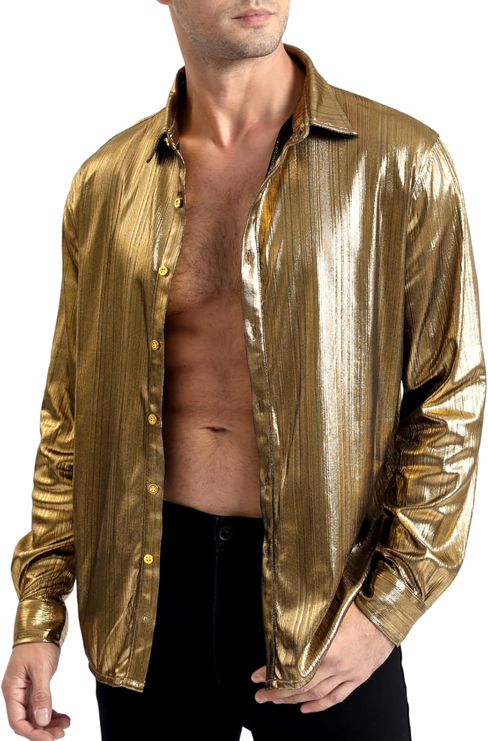 Funny World Men's Disco Shirt Metallic Sequin Long Sleeve Button Down 70s Party Nightclub Christmas Prom Costume