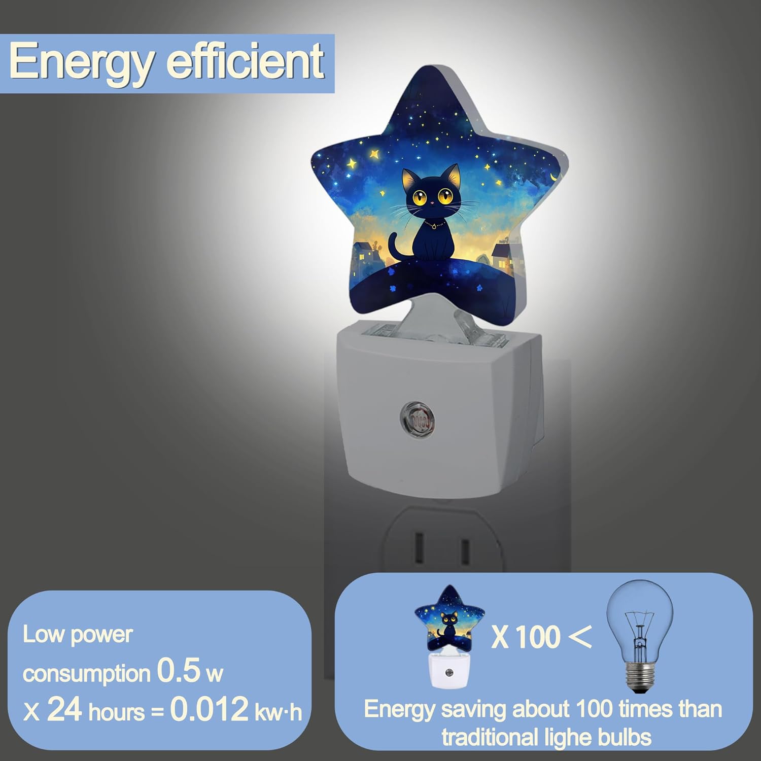 Cat Black Cute Nightlight,Dark Starry Night Star Night Lights Plug into Wall Decorations for Bedroom Bathroom,Dusk to Dawn Sensor Kitchen Hallway Stairs Energy Efficient Desk Lamp