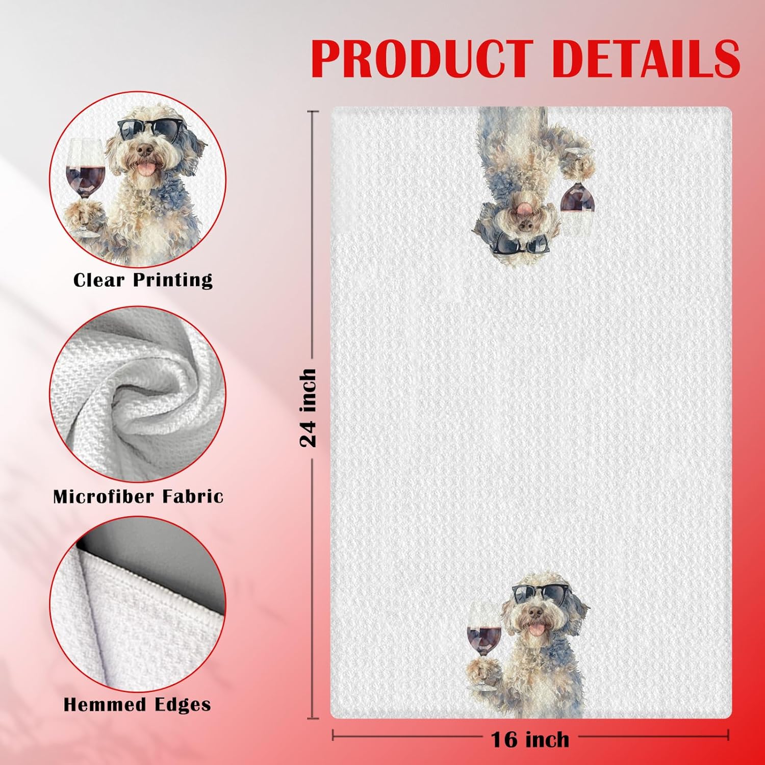 Funny Wine Cockapoo Kitchen Towels Decorative, Cockapoo Gifts Hand Tea Towels for Bar Cart, Dog Mom Lovers Dad Gifts Dish Towel Dishcloth, 16x24 Inch - Image 3