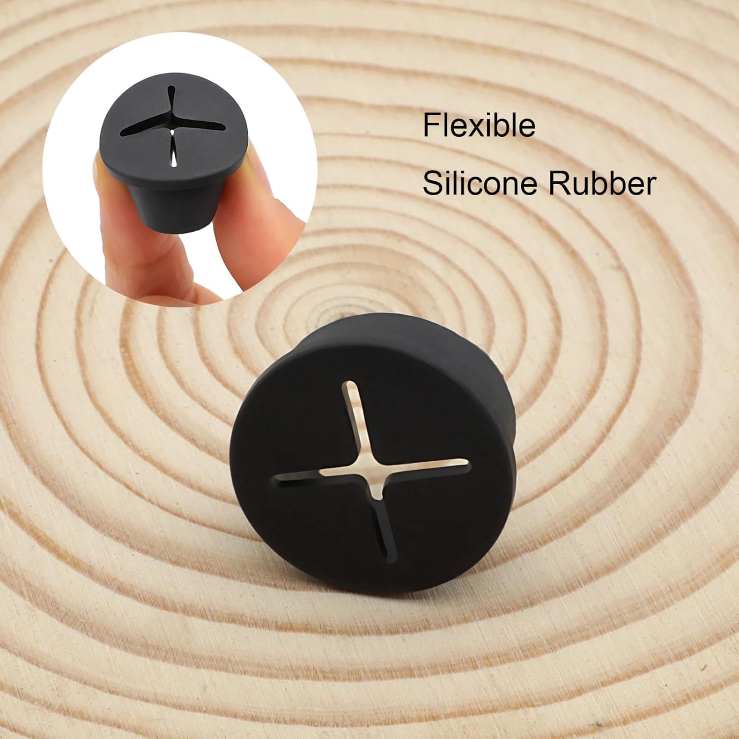 Even Cable Management Grommet, Silicone Desk Hole Cover, Wire Organizer for Table, Multi-Cable Compatible, Black (Grommet 29mm, 4 Piece) 4