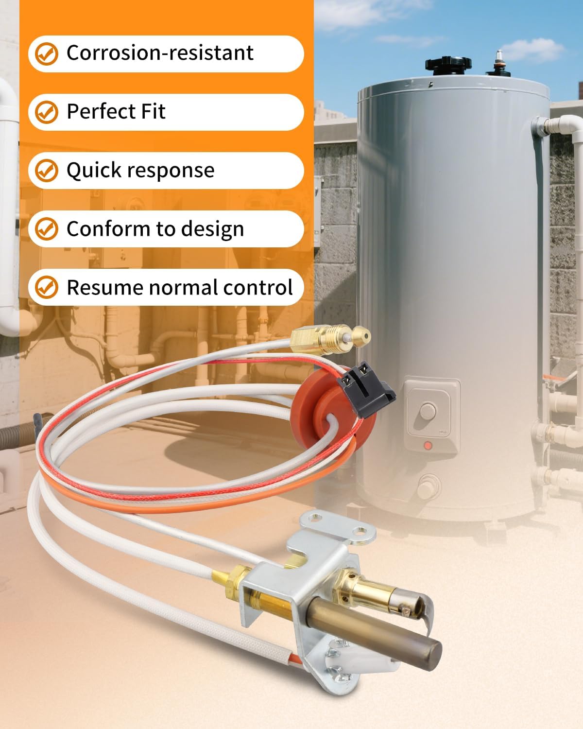 Water Heater Pilot Assembly Fit for Rheem Ruud Richmond SP20754 SP21058 SP21059 SP20800,NG/LP Universal Burner Ignition Replacement Kit with Thermopile and Sparker