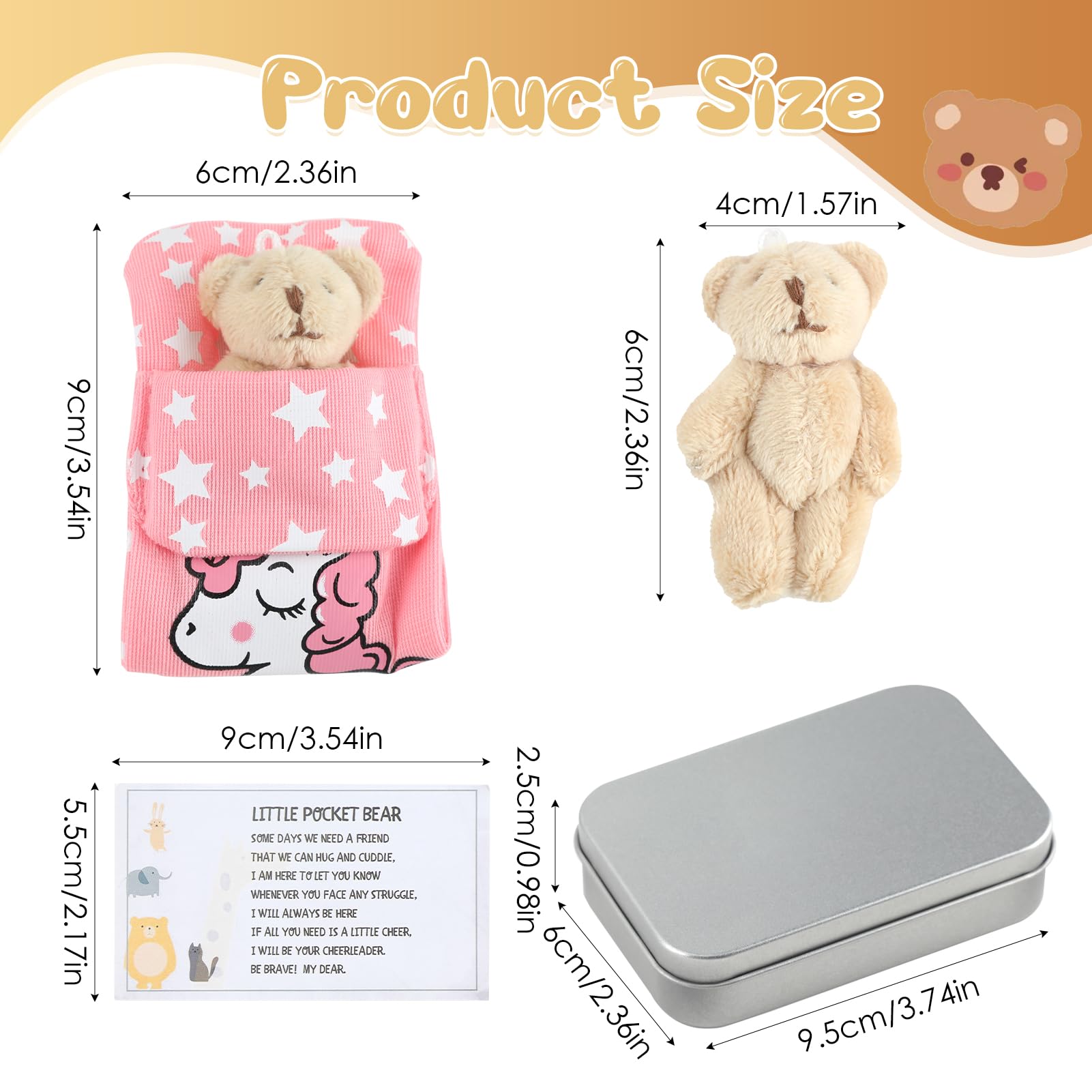 SMCEHEYA Little Pocket Bear Hug, Teddy Bear in a Tin Box, Pocket Hug Plush Toys, Get Well Soon Gifts, First Day at School - Image 2