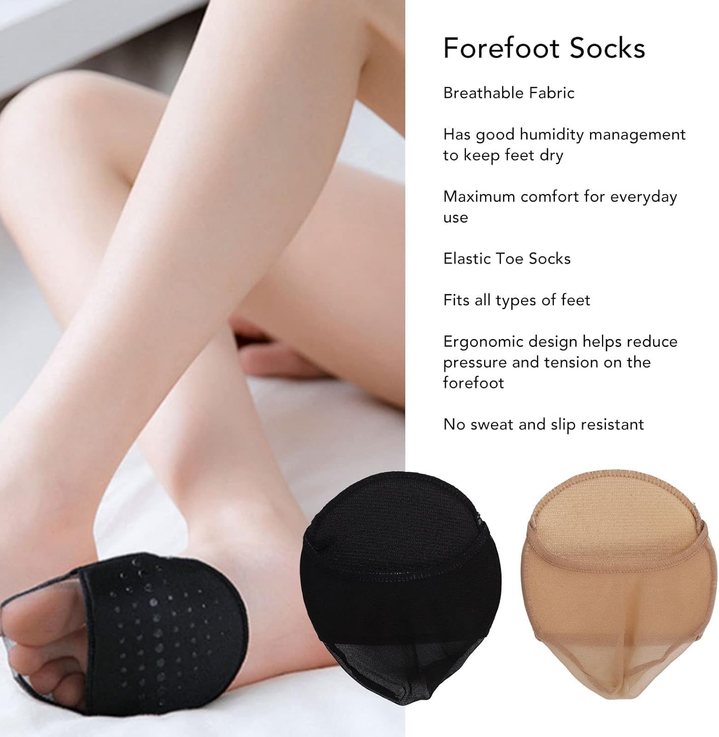10 Pairs Forefoot Socks for Women, Breathable Non Slip Toe Covers with Cushion Pad, Ball of Foot Pads Sock, Toe Socks for Heels, Dancing, Running & Daily Wear