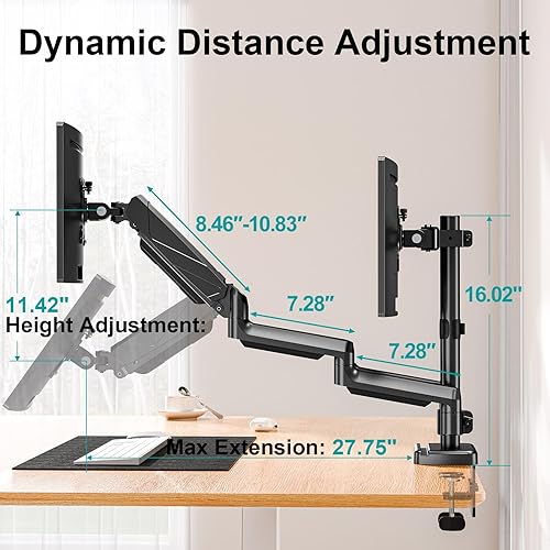 Miniatura 6 de MOUNT PRO Soporte para monitor triple, brazo de escritorio de 3 monitores para tres pantallas LCD de 27 pulgadas máximo, hasta 17.6 libras cada una,