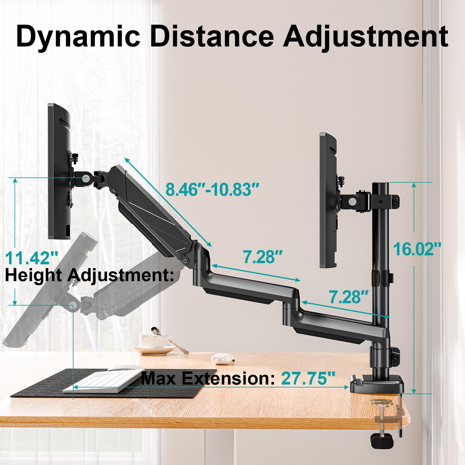 MOUNT PRO Triple Monitor Mount, 3 Monitor Desk Arm fits Three Max 27" LCD Computer Screens, up to 17.6lbs Each, Premium Gas Spring Display Stand with Tilt Swivel Rotation, Vesa Mount 75x75,100x100 Product Image 6