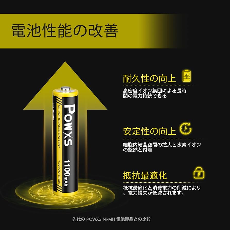 Amazon | POWXS 単4電池 充電式 ニッケル水素 単四電池 高容量1100mAh