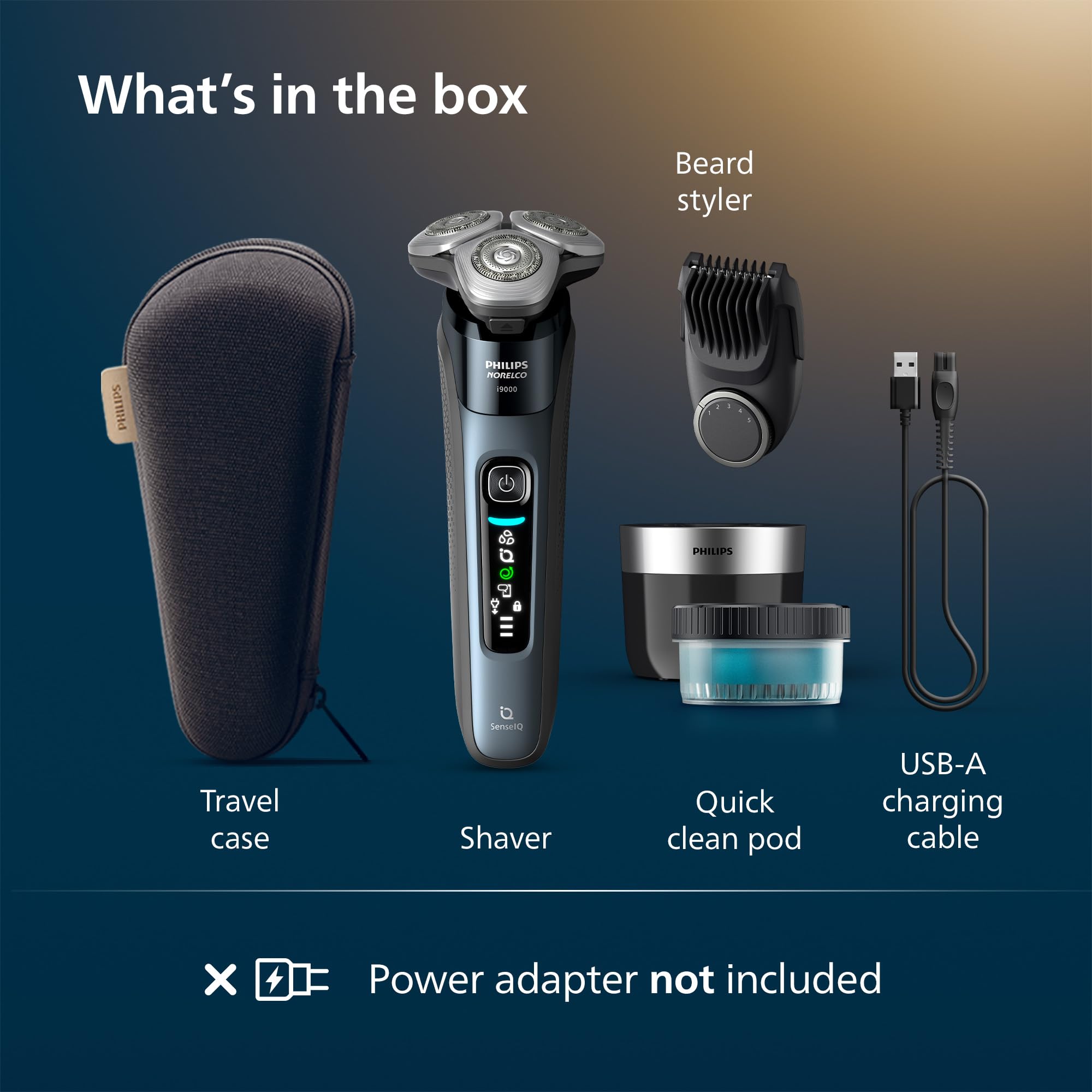 Philips Norelco Shaver i9000, Wet & Dry Electric Shaver, Taubenblau, SenseIQ Technology, Triple Lift & Cut System, 360 Rotating Dual SteelPrecision Precision Blades, Beard Styler, Model X9001/91