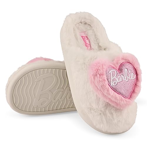 Barbie Womens Slippers Fuzzy House Slippers for Women Outdoor and Indoor Soft Plush - 9.5-10.5 - Cream