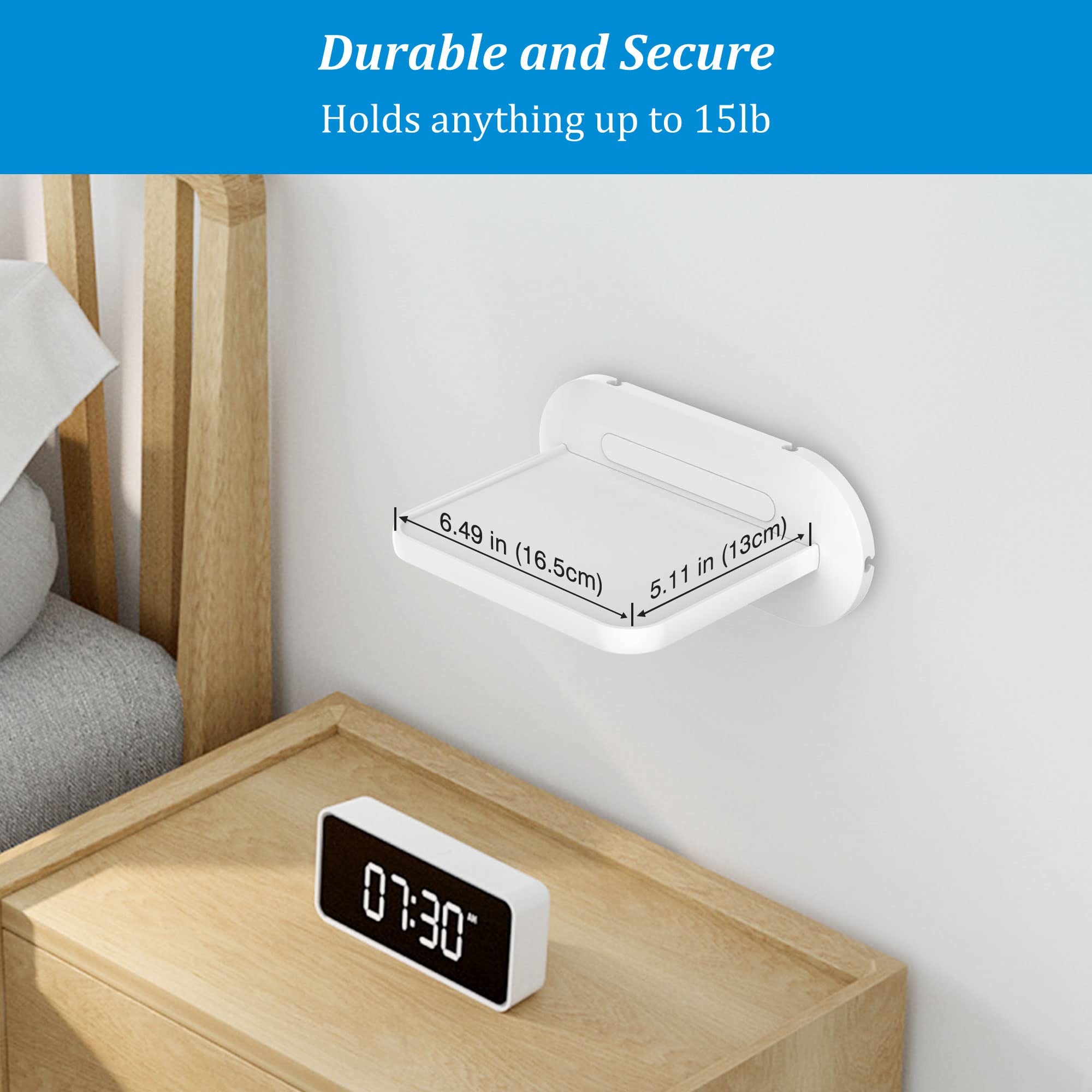 PlusAcc Wall Mount for Echo Show 5 - Holder Stand Mount for Echo Show 5 (3rd Gen & 2nd Gen & 1st Generation), Premium Alexa Echo Show 5 Accessories Bracket Shelf with Cable Management (White)