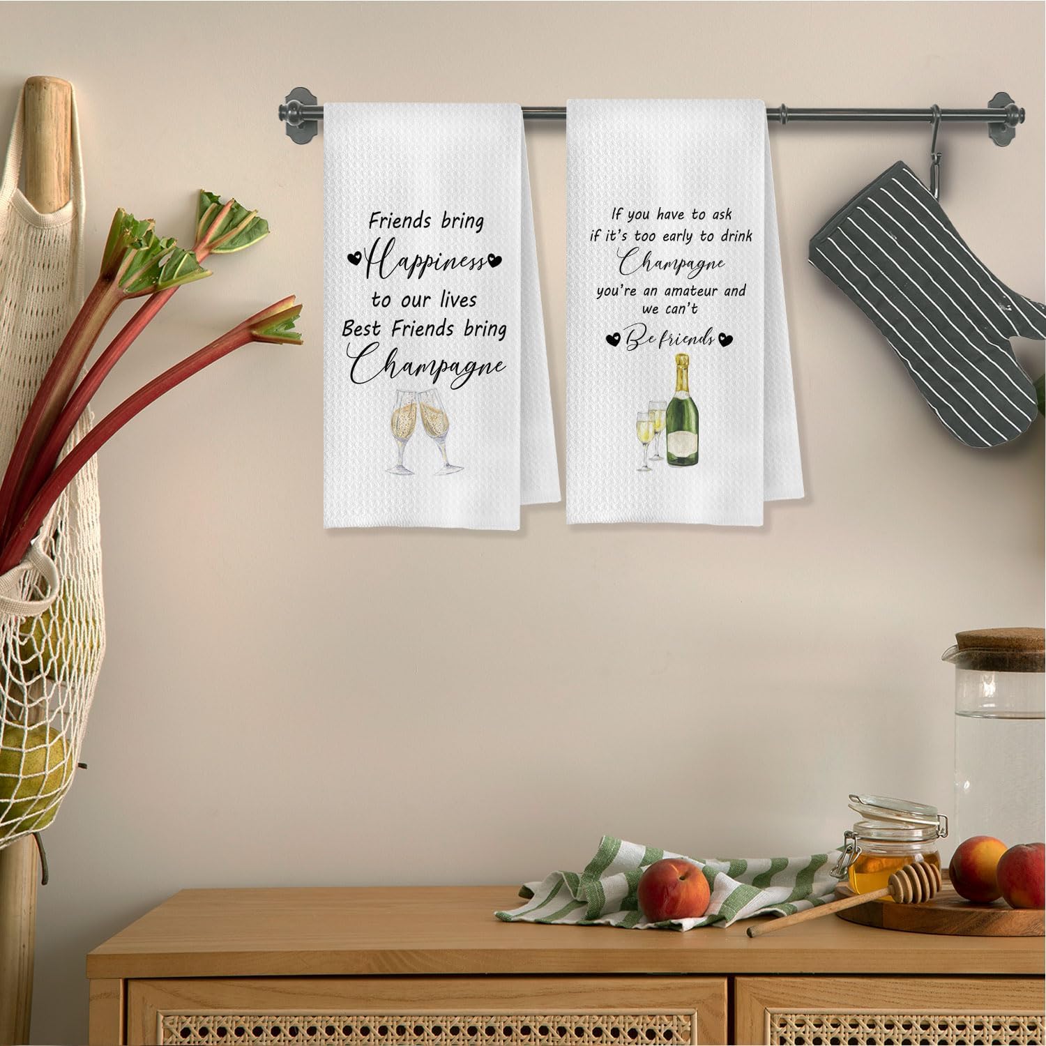 Champagne Gifts Kitchen Towels Set of 2,Funny Champagne Friend Gift Hand Towel for Bathroom Kitchen,Gift for Champagnes Lover,Housewarming Gifts,16x24 Inches - Image 2