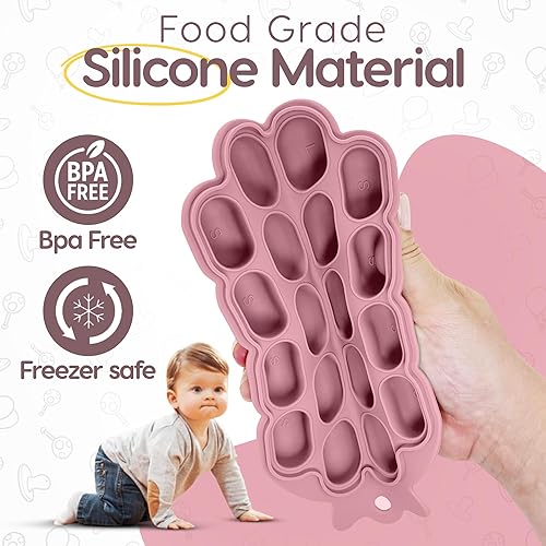 Miniatura 5 de O'doe Bandejas para congelador de alimentos para bebés, sin BPA, moldes de silicona de grado alimenticio con 2 bandejas (18 agujeros), bandejas de