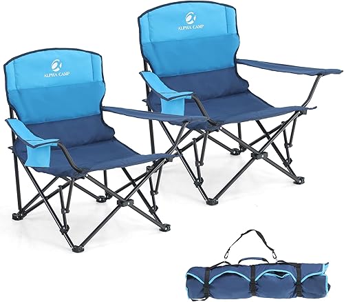 LET'S CAMP Silla plegable para camping, paquete de 2 sillas bajas, sillas portátiles cuádruples con portavasos, marco de acero, silla plegable para
