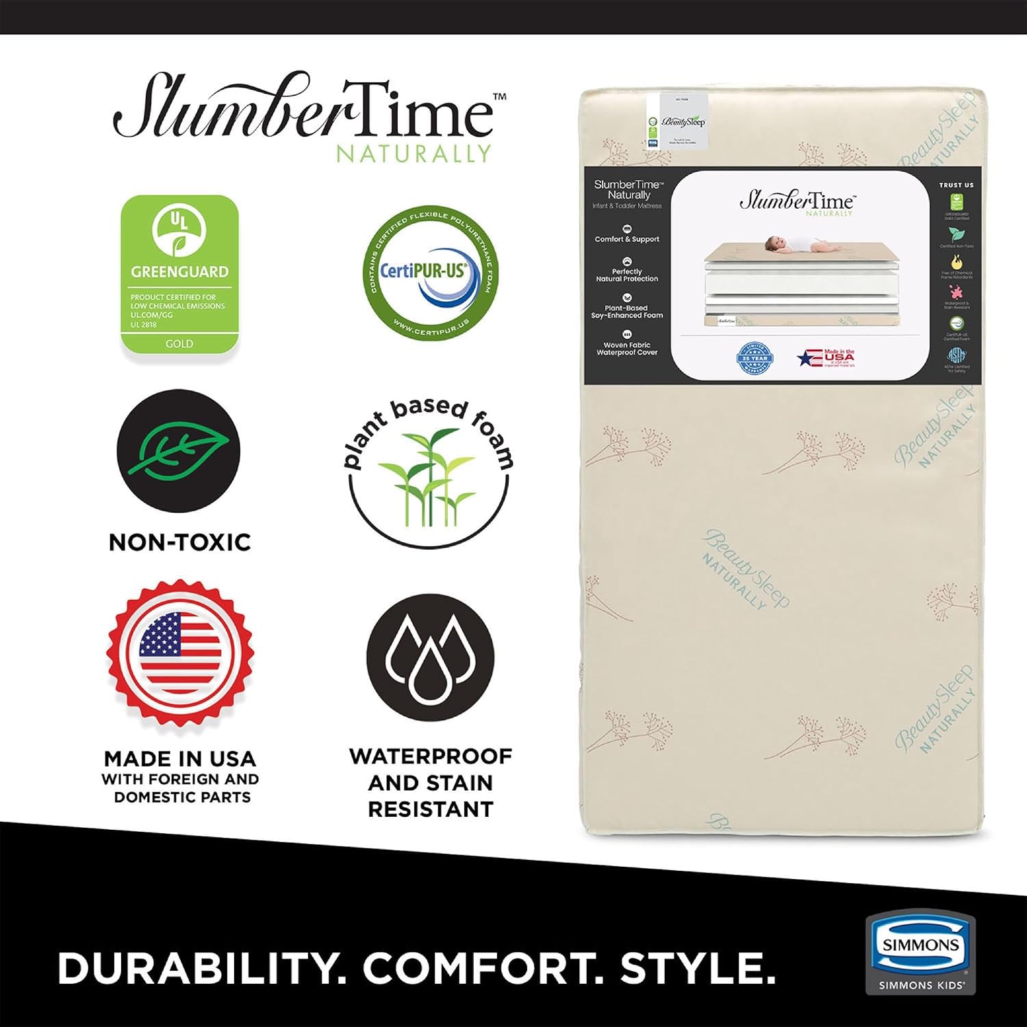BeautySleep SlumberTime Naturally Crib and Toddler Mattress + Delta Children Fitted Crib Sheets for Girls and Boys (Pack of 2), Safari Friends (Bundle)