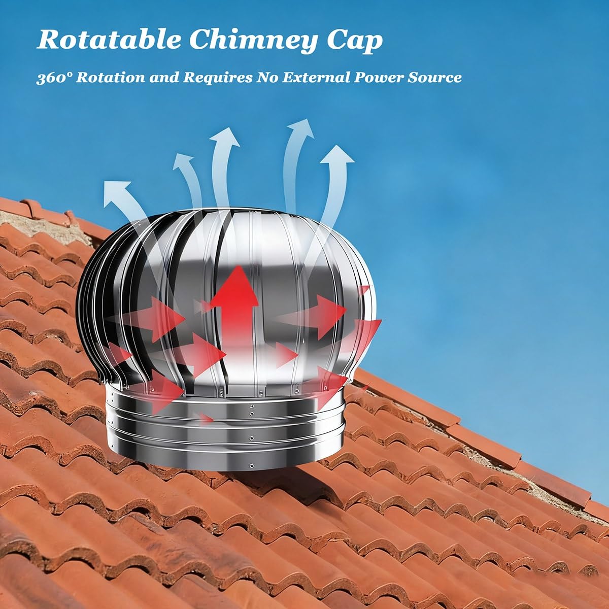 Sombrero De Chimenea En Acero Inoxidable Sombrero Eolico Giratorio Campana De Techo para Casas Fábrica ático 110 200 250 300 500 mm Fácil De Instalar(19.7in/500mm)