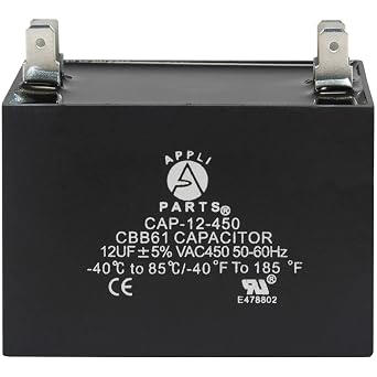 Appli Parts CAP-4-450 Fan Capacitor 4 mfd microfarads uf 450 VAC with 4 Terrminal Connections Compatible with Any Brand Within the Same Range of capacitance 1-7/8in Width 3/4in Depth 1-1/2in Height