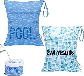 ALVABABY 2-Pack Waterproof Wet Dry Bags - Reusable Dual Zipper Compartments for Cloth Diapers, Swimsuits, Gym, Travel & Beach (11.5x14in)