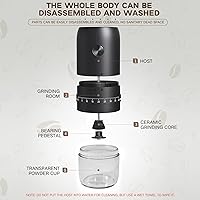 Vista 5 de Portable Electric Coffee Bean Grinder， Upgraded Ceramic Conical Burr with External 40 Levels Adjustable Fine to Coarse Settings, Rechargeable and