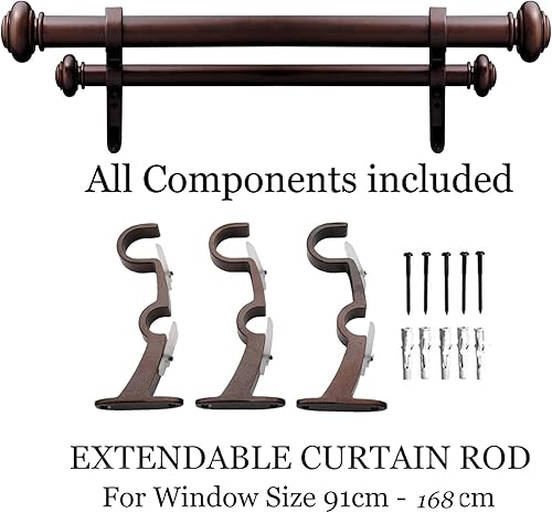 Miniatura 5 de Deco Window Varillas de cortina dobles de 72 a 144 pulgadas con bola acrílica, poste de acero inoxidable resistente para girar y bloquear, diámetro