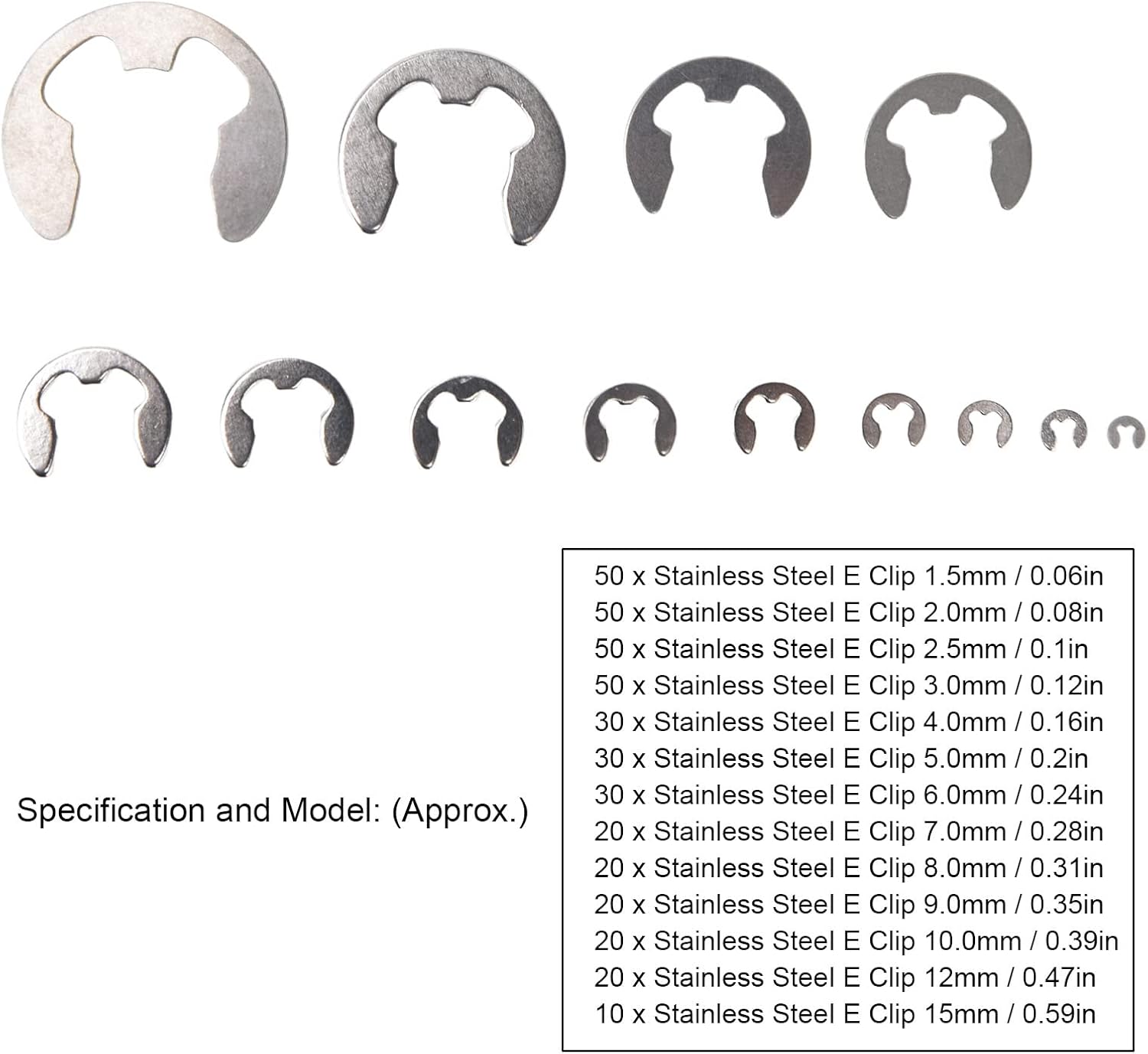 Retaining Ring, E Clip Standard Design 1.5mm-15mm Wide Use Good Match for Gear for Shaft for Bearing