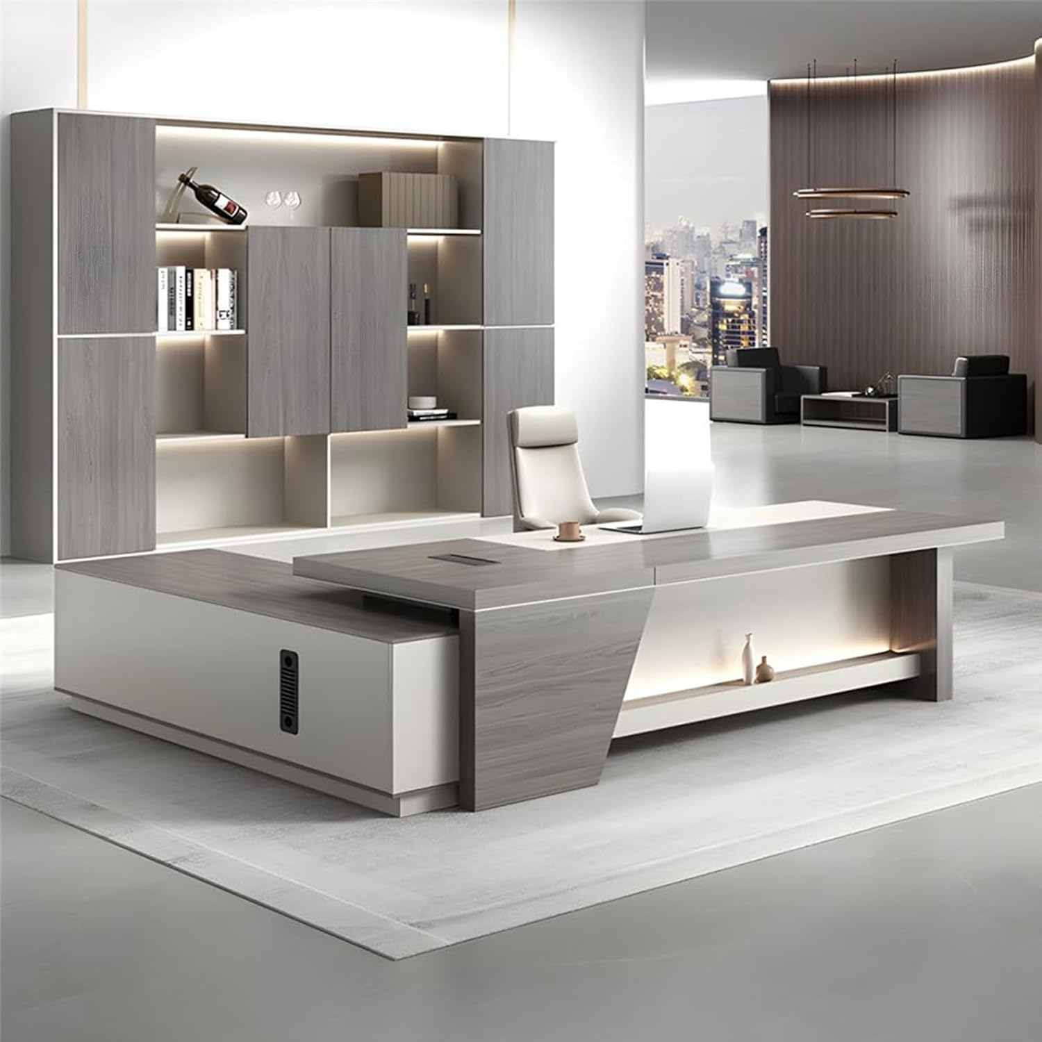 L-Shape office Desk Executive Computer Desk, executive wood desks l shape, with Cable Management, Modern Writing Table, Home Office Study Desks-Without Chair (Right, 79"L x 63"W x 30"H)