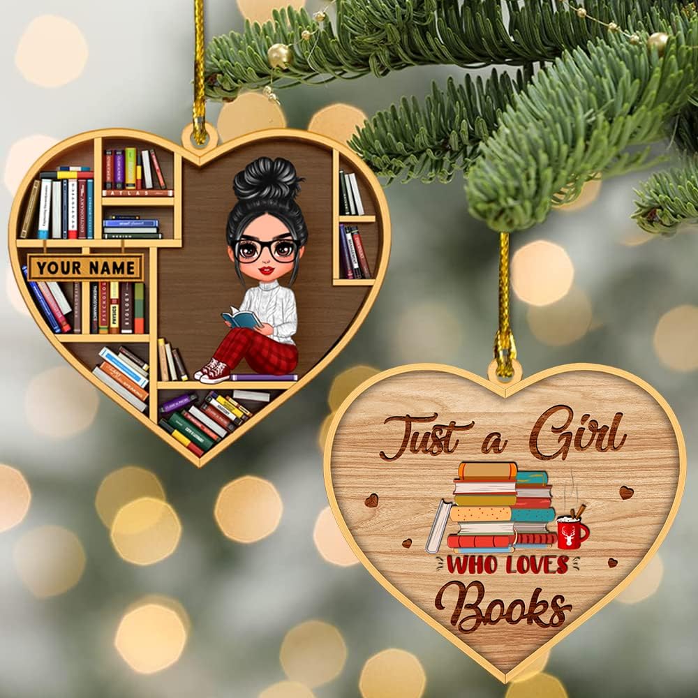 Personalized Book Lovers Christmas Ornament, Bookshelf Book