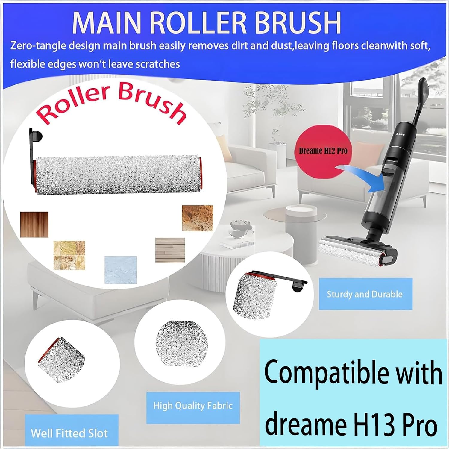 Brush Rollers and Filters Replacement Accessories Kit for DREAME H13 Pro | 4 pack Parts Includes 2 Roller Brush 2 Filter Spare Attachments
