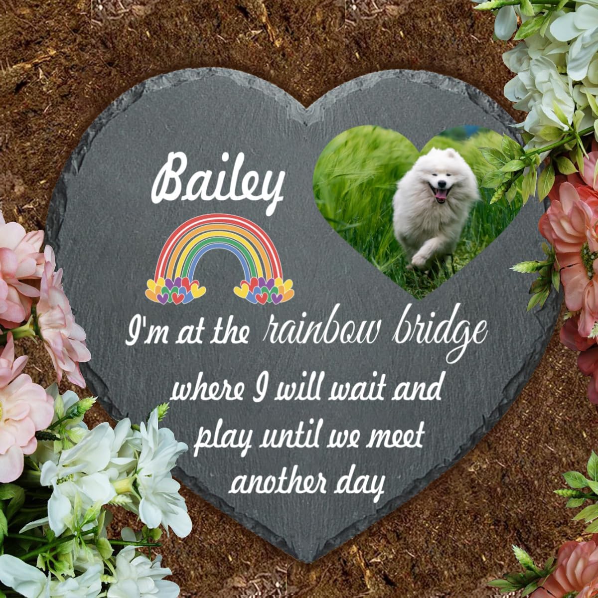 Pet Memorial Stone, Rainbow Bridge Garden Stone Dog Memorial, Heart Shaped Pet Grave Marker Headstone, Personalized Pet Memorial Gift, Loss of Dog Cat Sympathy Gift