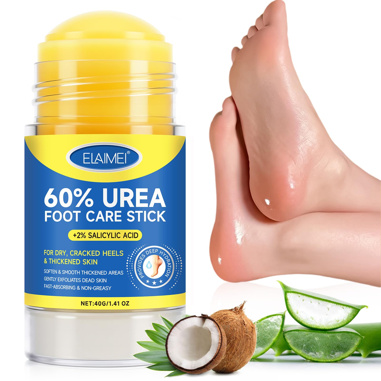 Urea Cream 60 Percent for Feet,Harnstoffcreme 60 Prozent für Füße, 60% Harnstoff-Fußpflege-Stickcreme plus 2% Salicylsäure, tiefenwirksame Feuchtigkeitscreme für rissige Fersen (Urea, 40g)