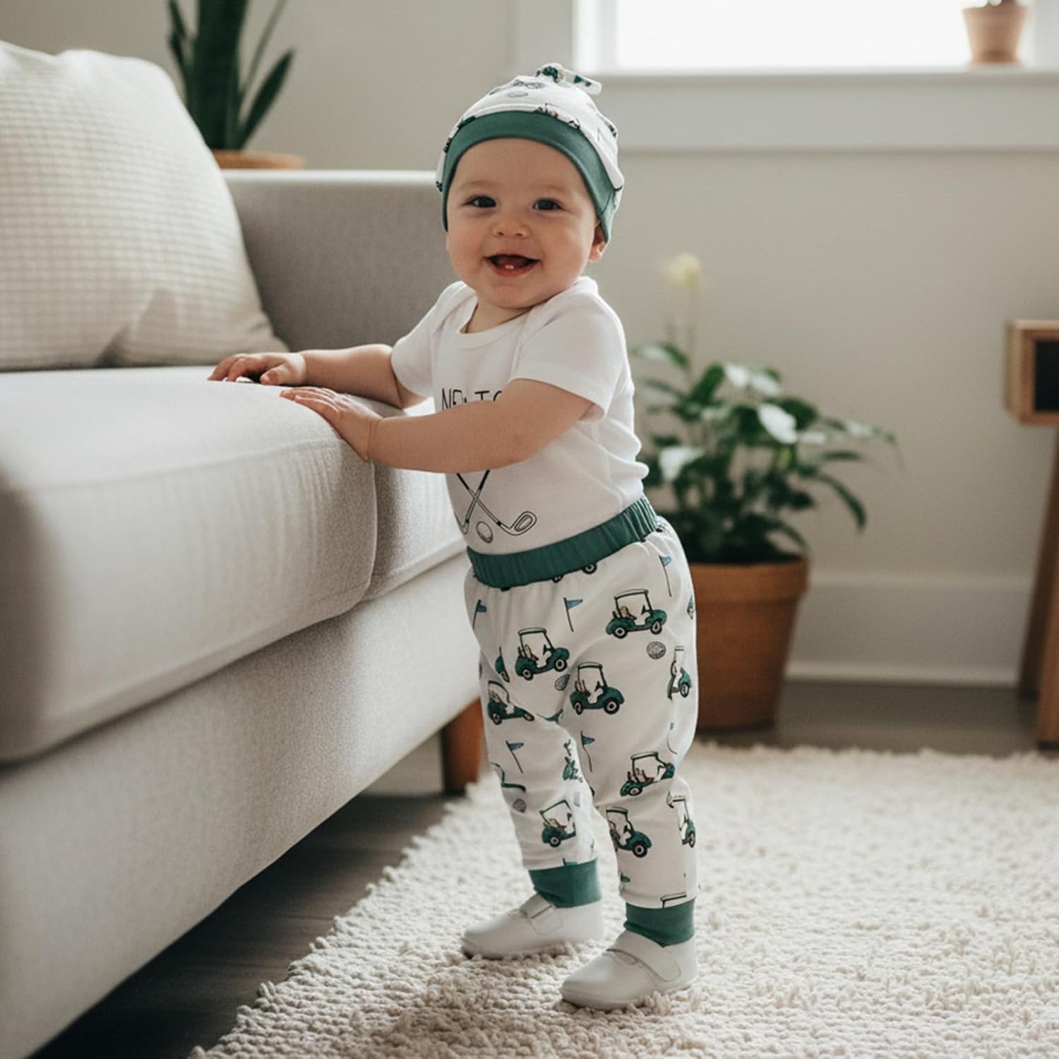 Baby Boy Golf Outfit New to the Club Print Short Sleeve Romper Pants Hat 3Pcs Set Newborn Spring Summer Clothes - Image 2