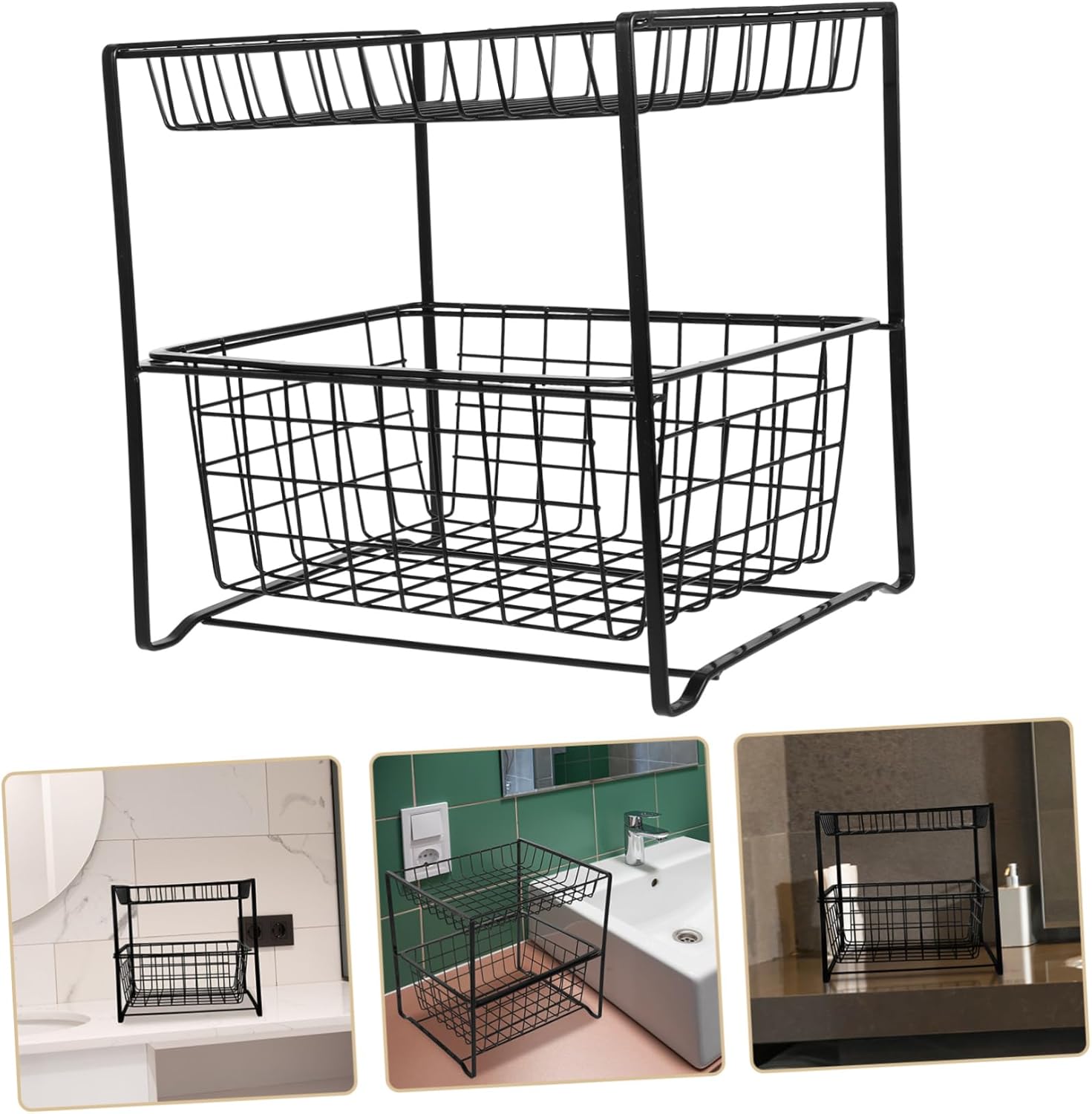 under Sink Organizer Removable Storage Baskets Kitchen and Bathroom Shelf for Cleaning Supplies Toiletries and Tools Multi-purpose Storage