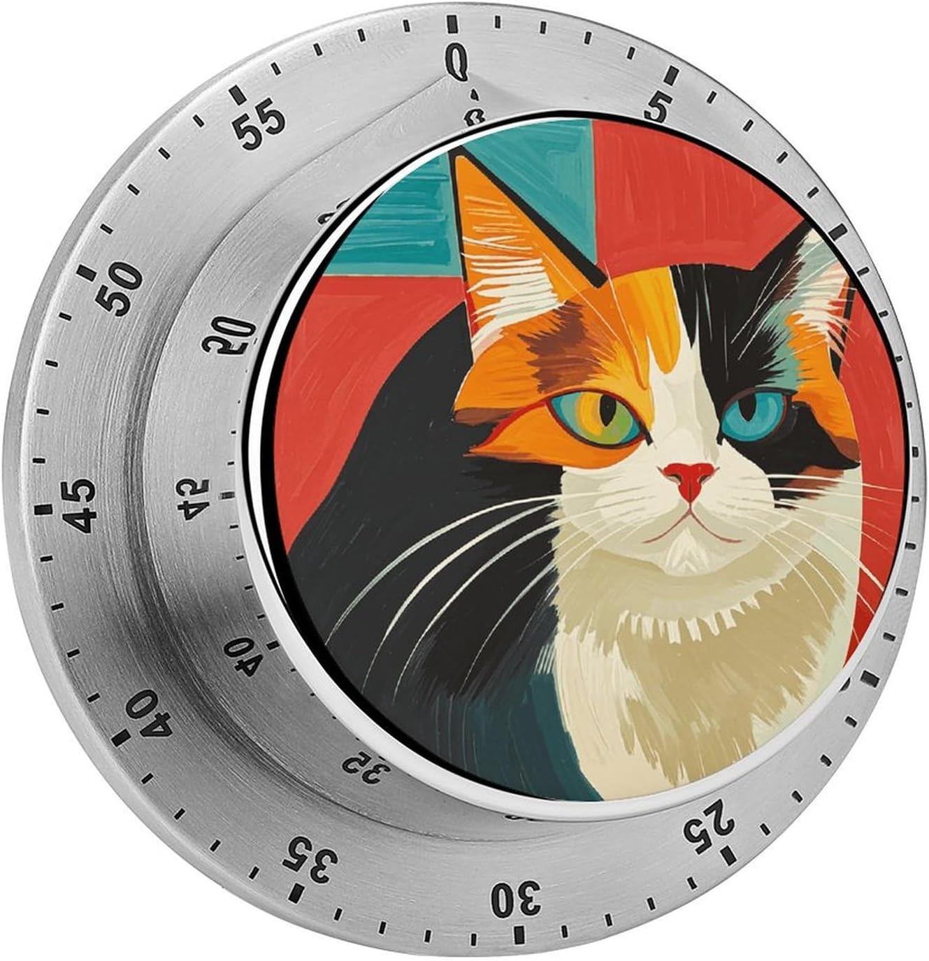 Modern Art Cat Timer Stainless Steel Kitchen Timers Waterproof & Rust-Proof 60 Minute Mechanical Timer with Loud Alarm for Cooking, Baking, Fitness