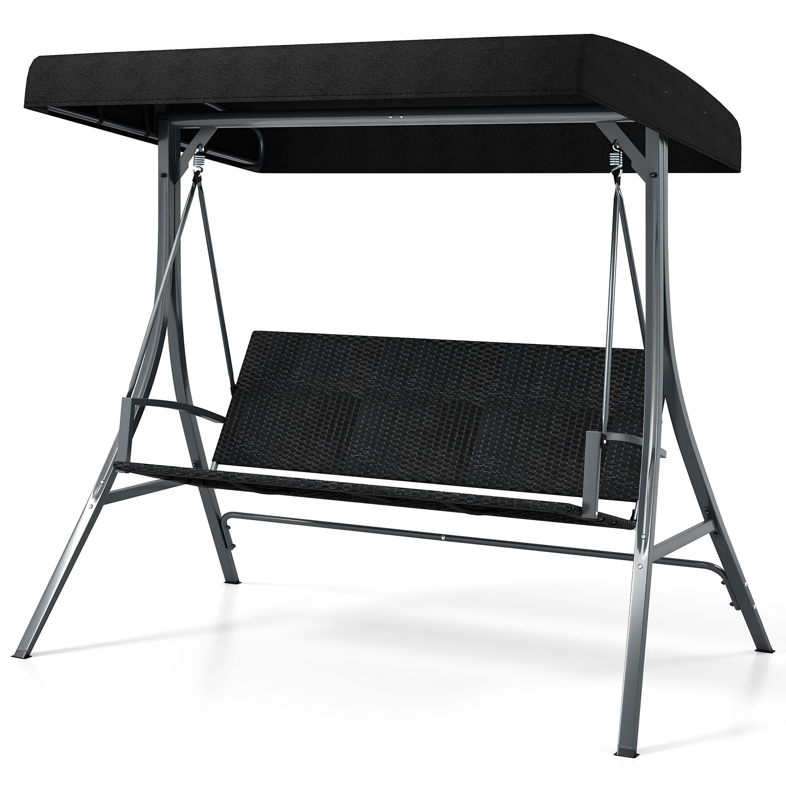 COSTWAY Balancin Jardin Exterior de 3 Plazas, Techo Ajustable, Respaldo de Asiento de Ratán, Estructura Metálica, Columpio Jardin Exterior Porche Patio Trasero, 121 x 145 x 176 cm, Carga 450kg