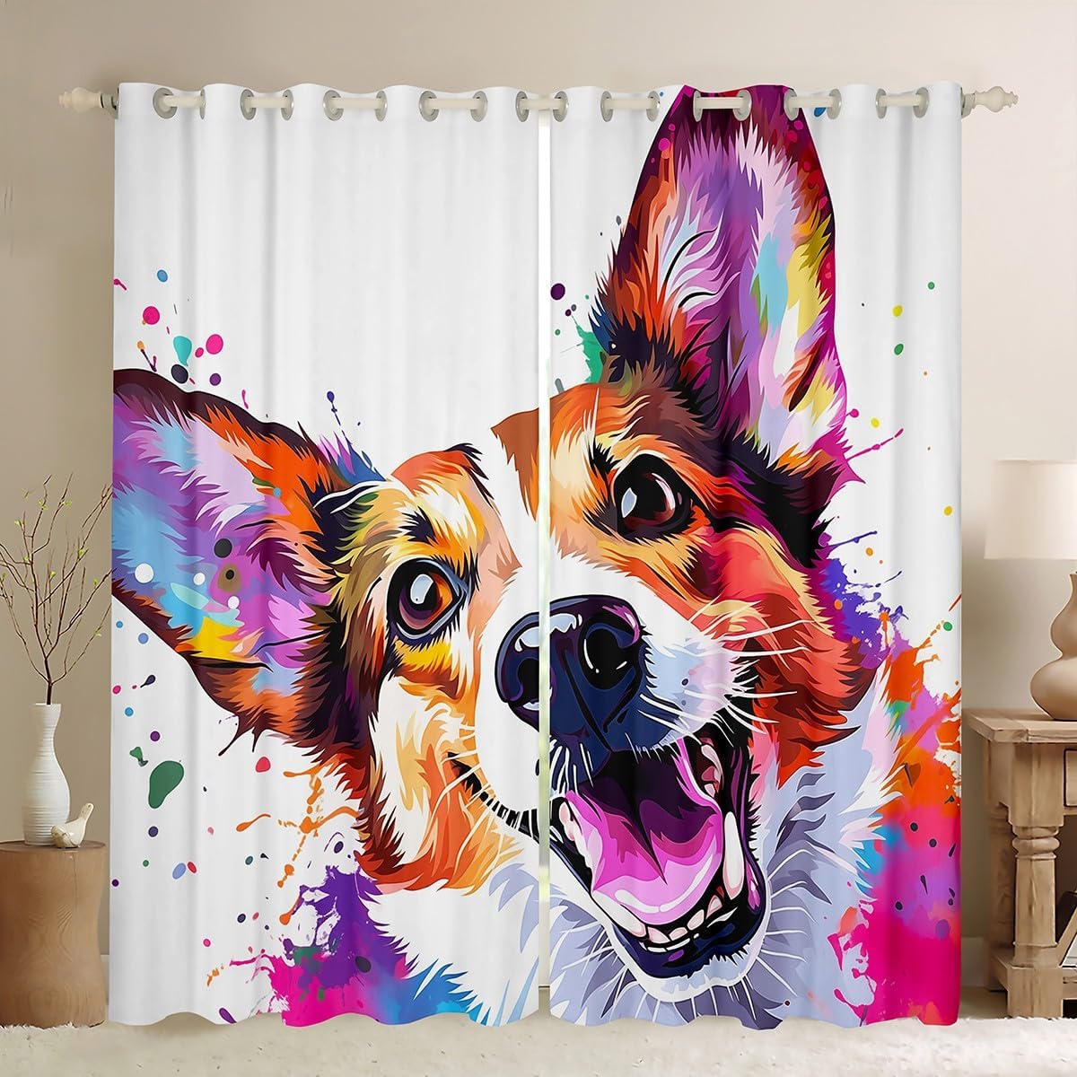 Rainbow Cat Curtains Kids Boys Girls Funny Cartoon Pet Cat Blackout Curtains 84x84,Kawaii Animal Curtains & Drapes Geometric Polka Dots Triangles Bedroom Curtains Cat Theme Toddler Room Decor